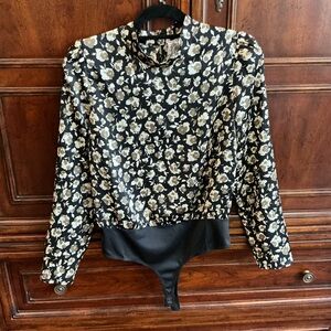 Sadie & Sage Black and Cream Floral Bodysuit